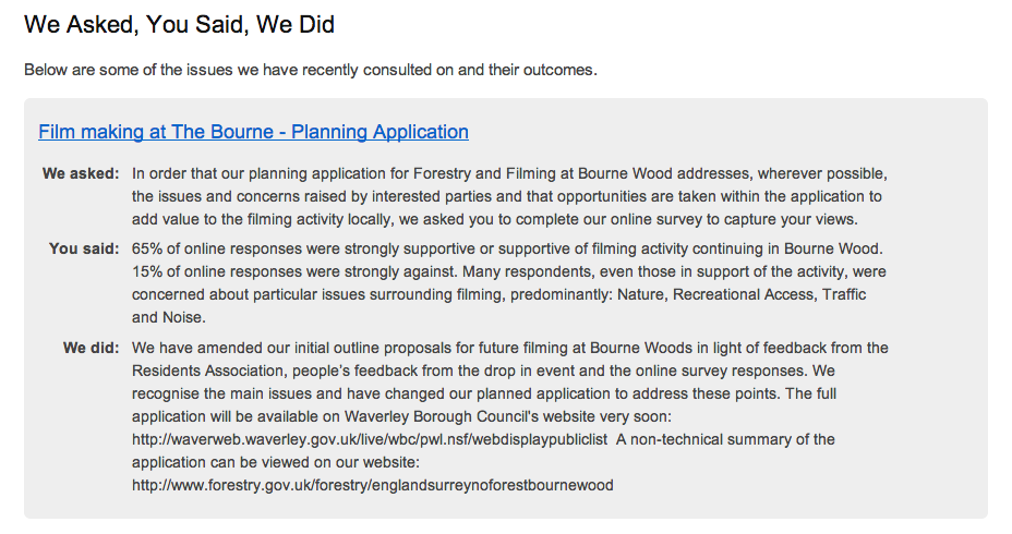 image of the we asked you said we did feature on Citizen Space from Forestry Commission