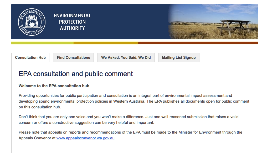 A screenshot of the Western Australia Environment Protection Authority Citizen Space