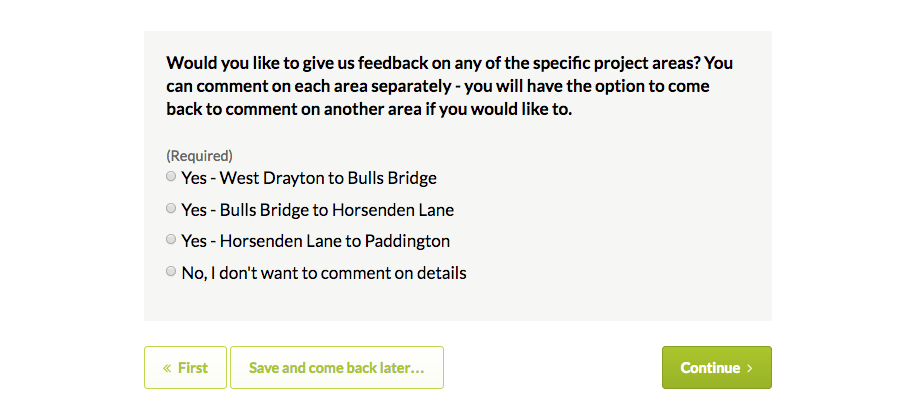 Screenshot of consultation section options