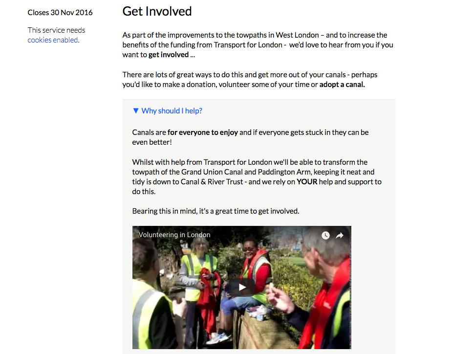 Screenshot of get involved section