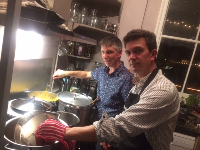 Delib founders Andy and Chris cook spaghetti bolognese at Ration Club