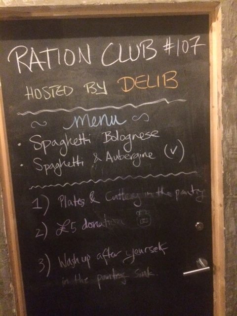 Oct 2017 Ration Club menu – spaghetti bolognese or spaghetti and aubergine