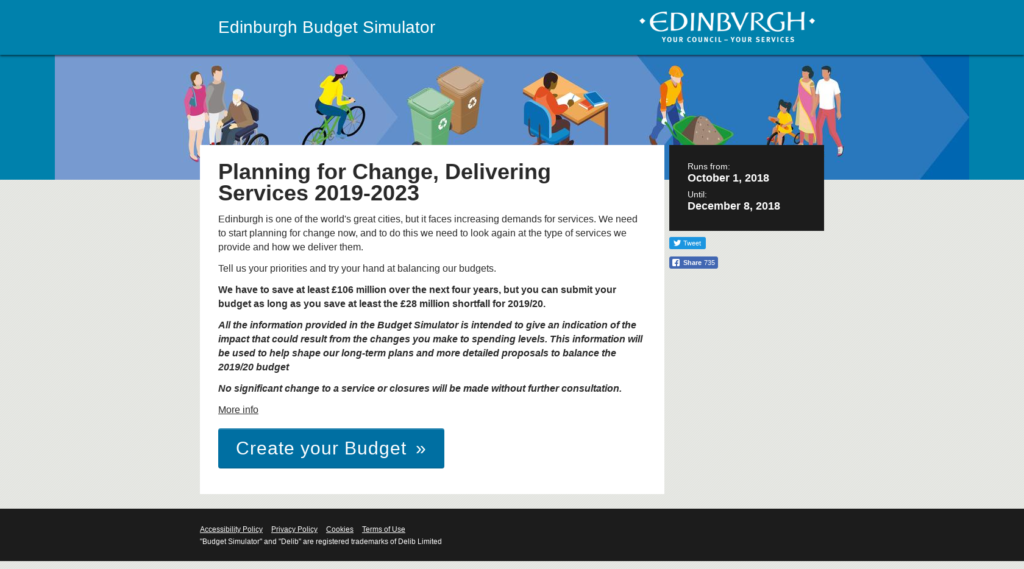 screenshot of edinburgh city council's budget simulator