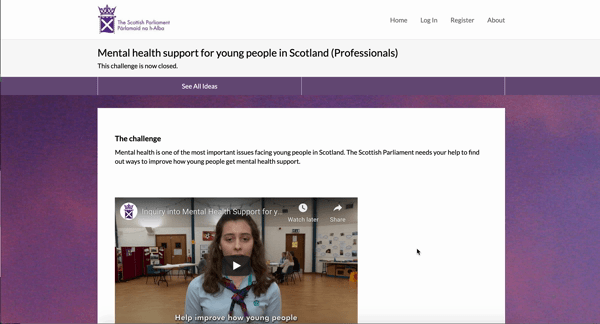 GIF scrolling through Scottish Parliament's Mental Health Dialogue challenge