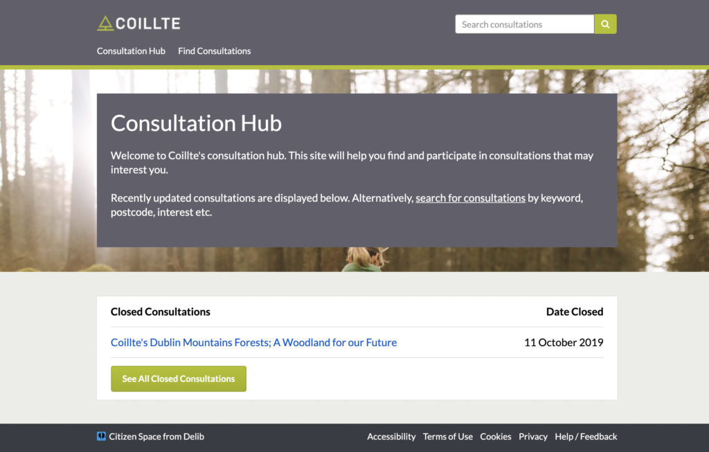Image of Coillte's Citizen Space homepage, as an example of the old site configuration
