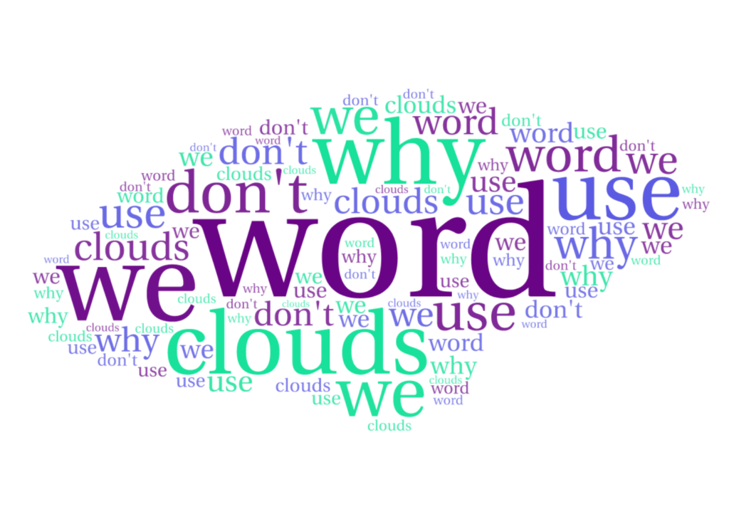 A word cloud containing the words 'why we don't use word clouds'