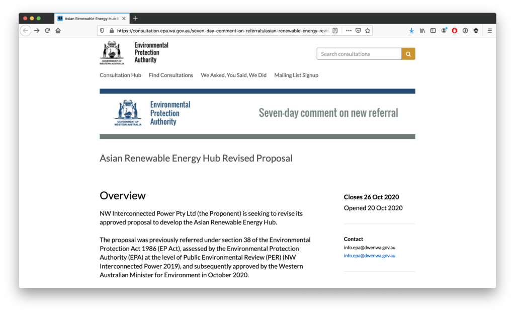 Screenshot of WAEPA's Asian Renewable Energy Hub Revised Proposal