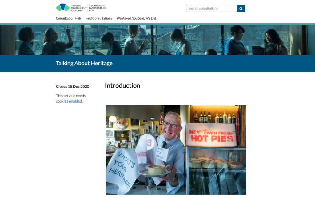 Screenshot of Historic Environment Scotland's 'Talking About Heritage' public consultation