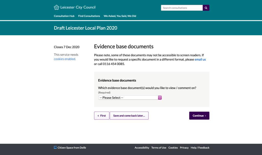 Screenshot of Leicester City Council's Draft Leicester Local Plan 2020 consultation