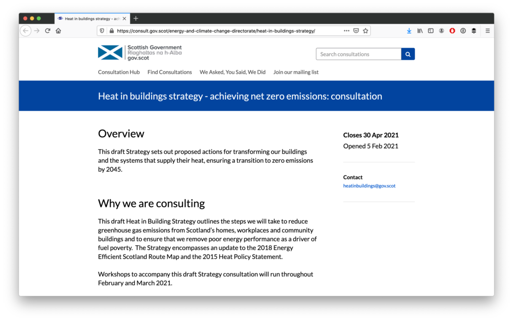 Scottish Government's 'heat in buildings strategy - achieving net zero emissions: consultation' overview page